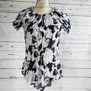 Cato black white floral crinkle shirt